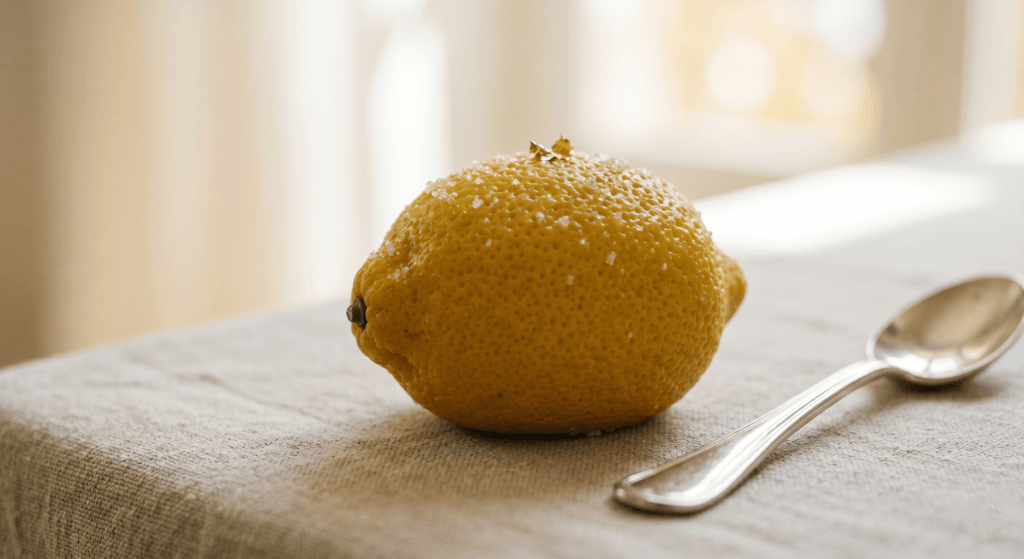 Cédric Grolet's iconic lemon-shaped trompe-l'œil pastry served for a luxury breakfast
