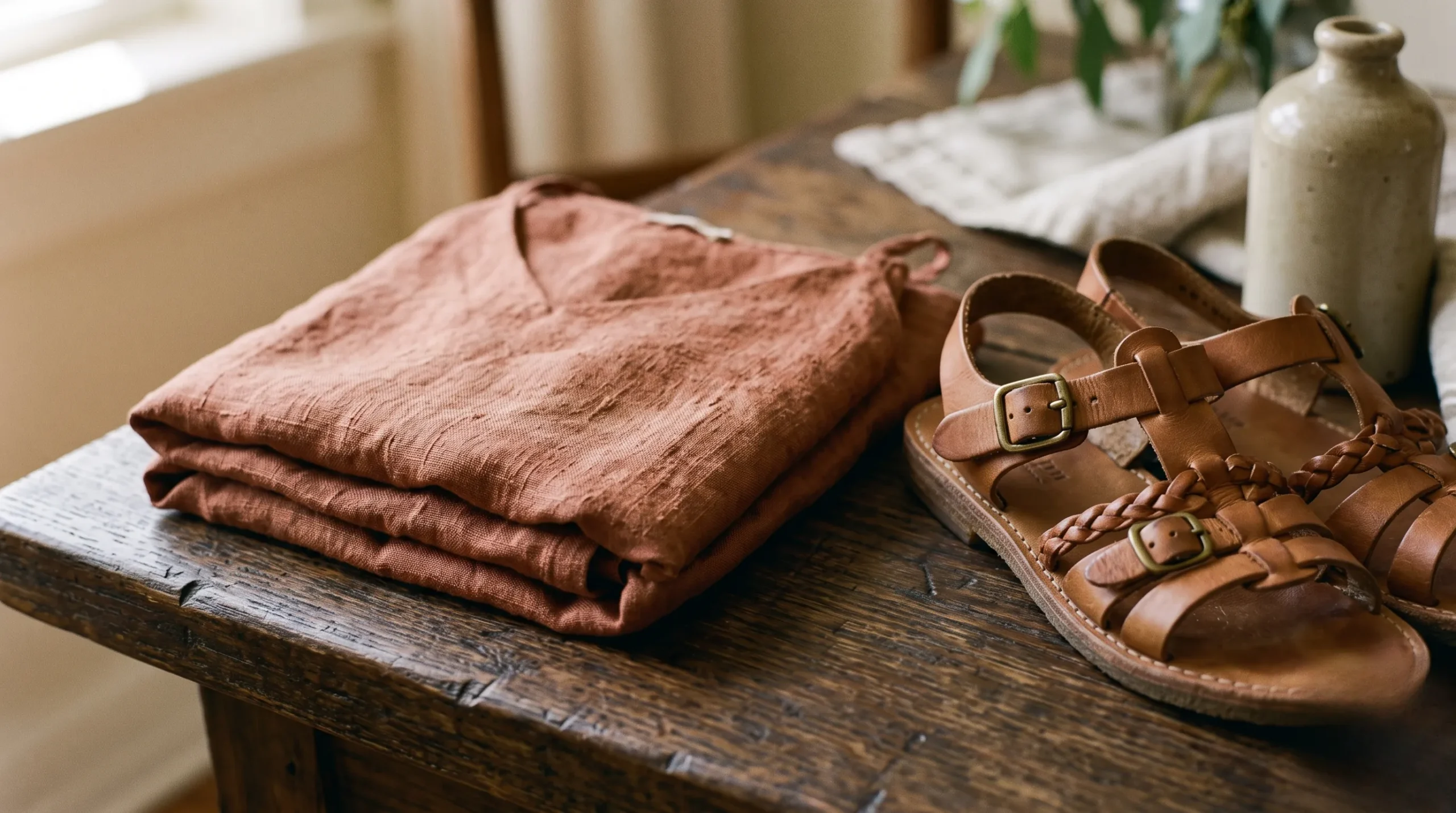 A vintage silk scarf tied to a straw bag, a signature French girl travel accessory.